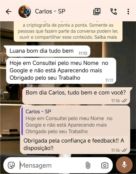 Depoimento de Carlos, de Sao Paulo: nome nao aparece mais no Google