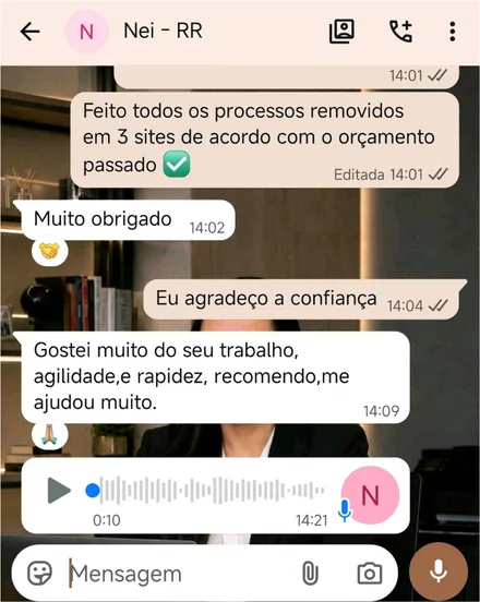 Depoimento de Nei, de Roraima: processos removidos em 3 sites com agilidade e rapidez